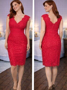 NWT Tadashi Shoji Red Magenta Lace Sheath Dress $378